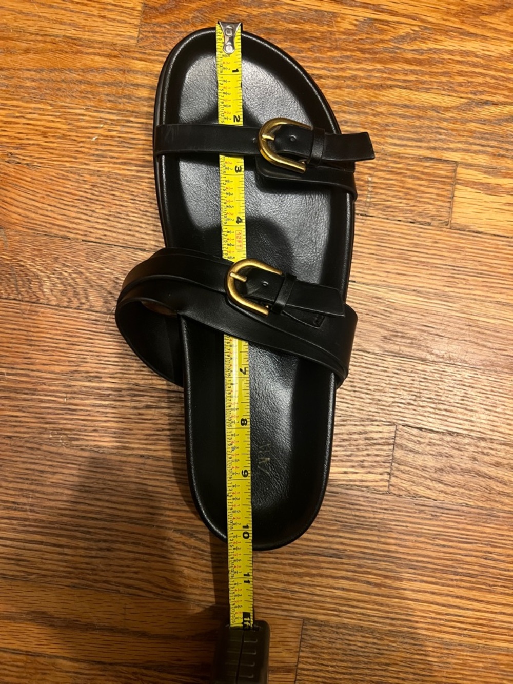 Zara Black Slide Sandals with Gold Buckles - Double Strap - Picture 6 of 6